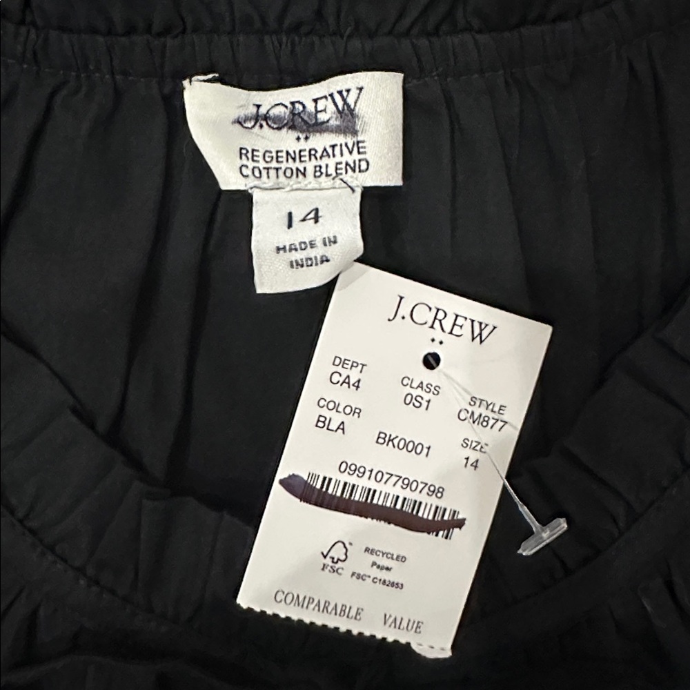 NEW‎ J. CREW Factory Ruffle tie-neck mini dress cap sleeve in black size 14 - Picture 7 of 7